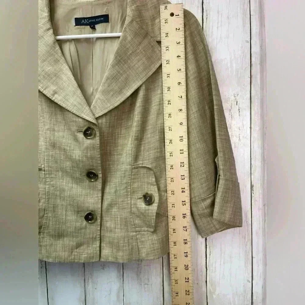 Anne Klein Lightweight Blazer Size 4p 3/4 Sleeve Tan/Beige Work/Career 100%Linen - Picture 7 of 11